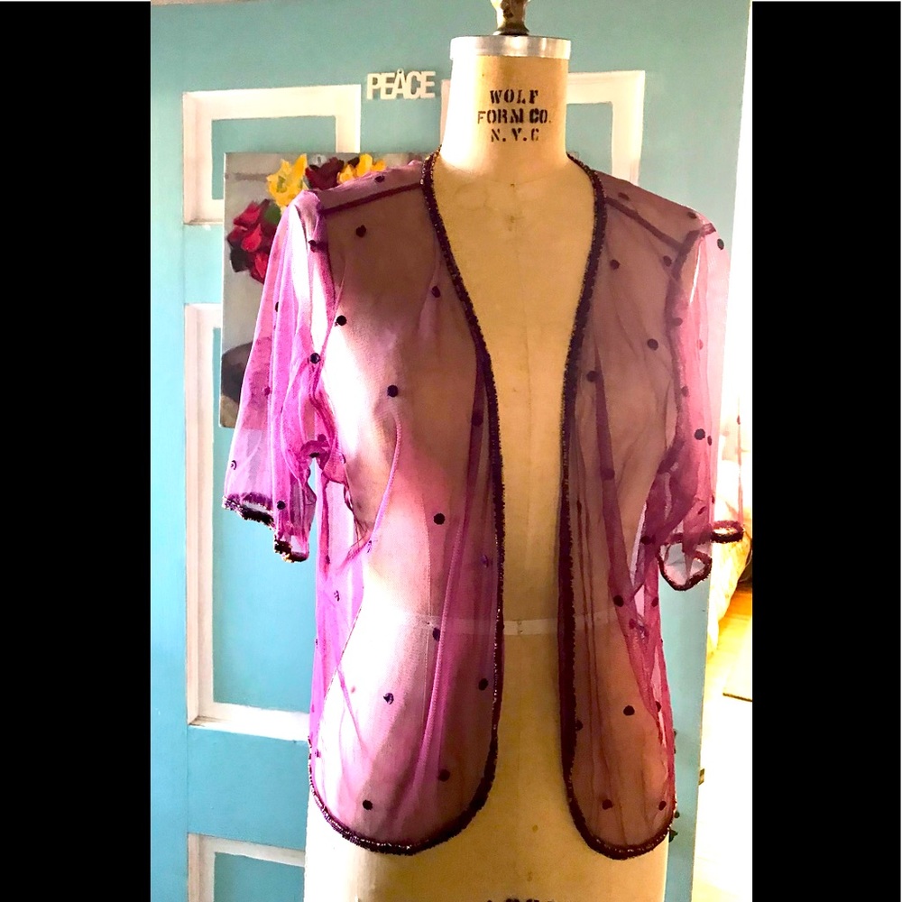 Purple mesh beaded ballerina style jacket romantic BoHo fairy